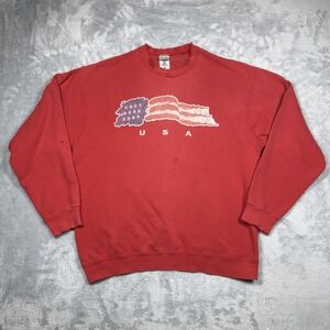Vintage Fruit of the Loom‎ Sweatshirt Mens XL USA Flag Thrashed Distressed 90s